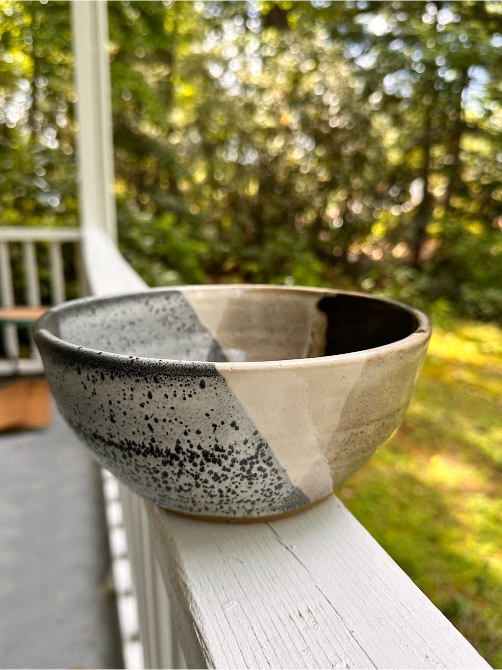 Handcrafted Ceramic Bowl in (uncommon) blue and Cream glaze design